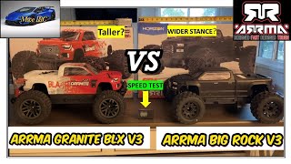 Arrma Big Rock BLX v3 VS Arrma Granite BLX v33s LipoSpeed Testcomparisonreview [upl. by Emyle]