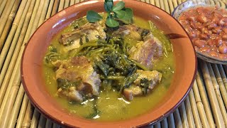 COSTILLAS DE PUERCO EN CHILE VERDE CON VERDOLAGAS DELICIOSA RECETA [upl. by Kenley890]