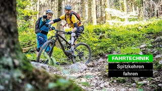 MTBFahrtechnik Spitzkehren auf dem Trail geschmeidig fahren  TechnikTutorial [upl. by Shermy]