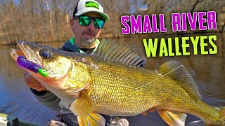 Jigging UPSTREAM For SMALL River Walleyes [upl. by Akihc]