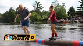 Average guy log rolling vs10 year old pro at the Lumberjack World Championships I NBC Sports [upl. by Heintz117]