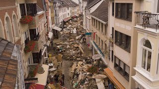 Germany floods Drone footage captures devastation in German town [upl. by Uzziel]