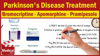 Pharmacology CNS 4 Parkinsons Disease Treatment  2 Bromocriptine  Apomorphine  Pramipexole [upl. by Angil]