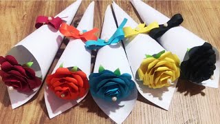 Kağıttan Renkli Güller Yapımı 🌹🌷💮🏵️🌹Simple Hand Crafts öğretmenlergünü 24kasım [upl. by Cinomod]