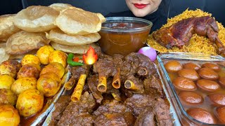 ASMR EATING PURI MUTTON CURRYEGG CURRYCHICKEN BIRYANIGULAB JAMUN [upl. by Notrab]