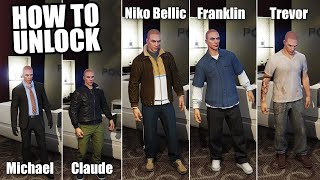 How to Unlock ALL CHARACTER Outfits in GTA Online Niko Bellic Trevor Franklin amp More [upl. by Jamaal]