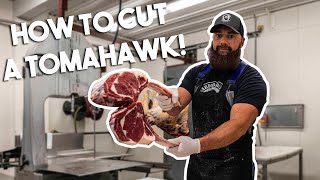 How to Cut Beef Tomahawk Steaks  The Bearded Butchers [upl. by Retsof]