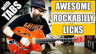 Awesome Rockabilly Licks in A  wtabs [upl. by Kincaid]