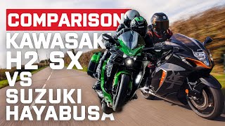 Kawasaki H2 SX vs Suzuki Hayabusa 2021  Head to Head Motorcycle Review  Visordowncom [upl. by Vinna744]