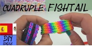 CÓMO HACER PULSERAS DE GOMITAS FISHTAIL CUADRUPES  SIN TELAR  TUTORIAL EN ESPAÑOL  DIY [upl. by Nosyla403]