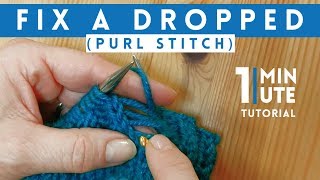 How To Fix A Dropped Purl Stitch  Quick 1 Minute Knitting Tutorial [upl. by Adnuahsar443]