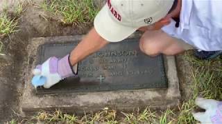 Cleaning Bronze Veteran Ground Level Flat Grave Marker Headstone [upl. by Geldens]