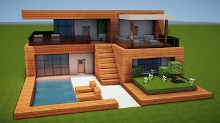 MODERNES HOLZ HAUS in MINECRAFT bauen TUTORIAL HAUS 233 [upl. by Elwyn136]