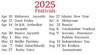 2025 Festivals List [upl. by Lleuqram858]