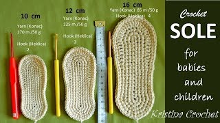 Crochet Shoe Sole for Babies and Children Tutorial English [upl. by Maclaine496]