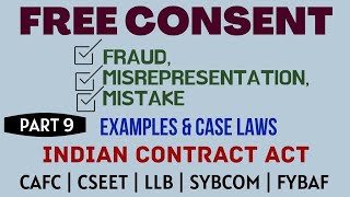 Fraud  Misrepresentation  Mistake  Free Consent  Indian Contract Act  Caselaws  Example [upl. by Milano]