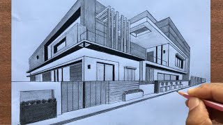 How to Draw a House in TwoPoint Perspective Step by Step [upl. by Ahcsim528]