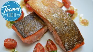 Lachs richtig knusprig braten  mit TomatenZitronen Dressing [upl. by Patti333]