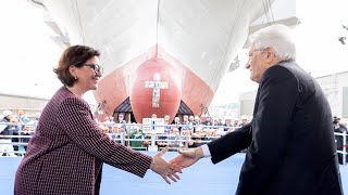 Mattarella alla cerimonia di varo della nave Landing Helicopter dock quot Trieste quot [upl. by Eiliak]