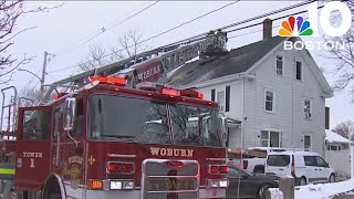 Crews fight house fire in Woburn [upl. by Nirret]