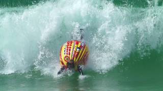 SLOW MO inflatable BODYSURF in HOSSEGOR SHOREBREAK [upl. by Anidem101]