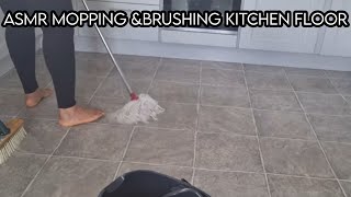 ASMR Cleaning The Kitchen  Sweeping the floor with brush and mopping on Barefoot [upl. by Cher]