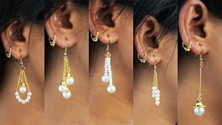 5 easy Pearl Earring Design  DIY  5 min Craft  Hand made jewelry  Art with Creativity [upl. by Darbie719]