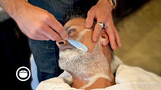 Relaxing Straight Razor Face Shave Tutorial  Garrett Michael Barbershop [upl. by Thornton863]