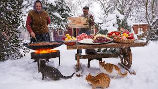 Rustic Winter Lunch  A Simple Village Meal Made Outdoors [upl. by Aramit]