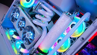 The ALL WHITE Custom Water Cooled RGB Gaming PC Build [upl. by Fredkin34]