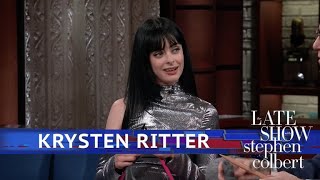 Krysten Ritter Teaches Stephen How To Knit Or Tries [upl. by Lani]