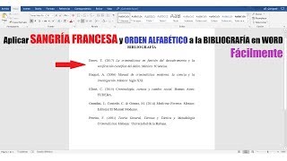 CÓMO APLICAR SANGRÍA FRANCESA Y ORDEN ALFABÉTICO A LA BIBLIOGRAFÍANORMAS APA [upl. by Dickey]