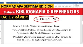 CÓMO HACER LA BIBLIOGRAFÍA O REFERENCIAS EN WORD SEGÚN NORMAS APA SÉPTIMA EDICIÓN 7ma  EJEMPLO [upl. by Zacharie]