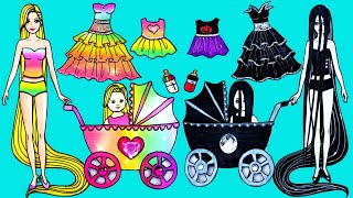 Paper Dolls Dress Up  Fairy Rapunzel and Ghost Sadako Mother and Daughter  Barbie Story amp Crafts [upl. by Uella]