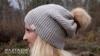 HOW to CROCHET EASY SLOUCHY HAT  Tunisian Crochet Beanie [upl. by Brodie]