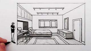 How to Draw a Bedroom in 1Point Perspective [upl. by Brand]