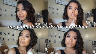 OVERNIGHT HEATLESS CURLS FOR SHORT HAIR  Megan Santa Cruz [upl. by Notnirt]