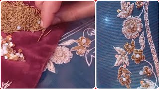 Beautiful Flowers Embroidery design  latest design  fancy zardosi work  Dabka work [upl. by Nnyroc]