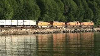 BNSF intermodal train passes through beautiful Carkeek park area of Seattle [upl. by Arathorn806]