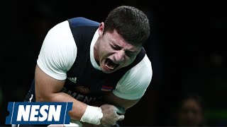 Armenian Weightlifter Suffers Disturbing Elbow Injury [upl. by Sucramad]