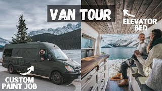 VAN TOUR Self Converted Sprinter Van  Luxury Tiny Home  Full Bathroom  Elevator Bed [upl. by Oalsinatse]