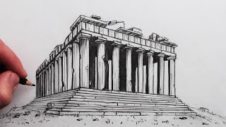 How to Draw The Parthenon Greek Temple Old and New [upl. by Eram532]