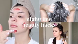 NIGHTTIME BEAUTY HACKS  Shower Routine Hair Care Skin Care [upl. by Eidolem293]