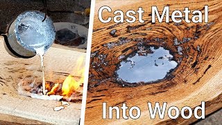 How To Cast Aluminum into Wood  Molten Aluminum Lake Table [upl. by Retxab]