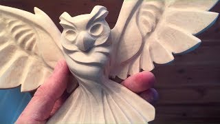 WOODEN SCULPTURE  POWER CARVING  THE GREAT RED OWL WOOD CARVNG [upl. by Stranger]