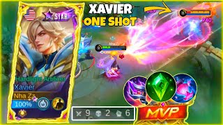 THE NEW XAVIER STARLIGHT SKIN XAVIER PERFECT BUILD amp EMBLEM SHOT ONE 2024  MOBILE LEGENDS [upl. by Timoteo]