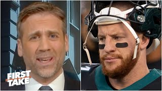 Max Kellerman rips Carson Wentz for pouting about being replaced by Jalen Hurts  First Take [upl. by Laekim]