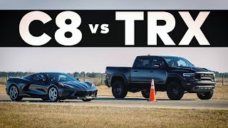 RAM TRX Hellcat vs C8 Corvette  Drag Race [upl. by Aihcila977]