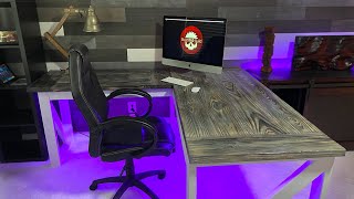 DIY LShaped Desk  With Burnt Wood Finish [upl. by Beedon]