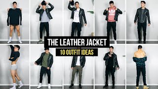 10 ways to style a leather jacket  outfit ideas  mens fashion [upl. by Hasila]